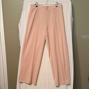 Isaac Mizrahi Cream Wide-Leg Pants with Hem Buttons
